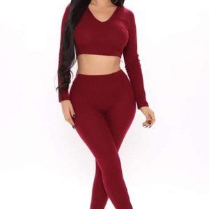 Fashion Nova ---Legging Set - Burgundy